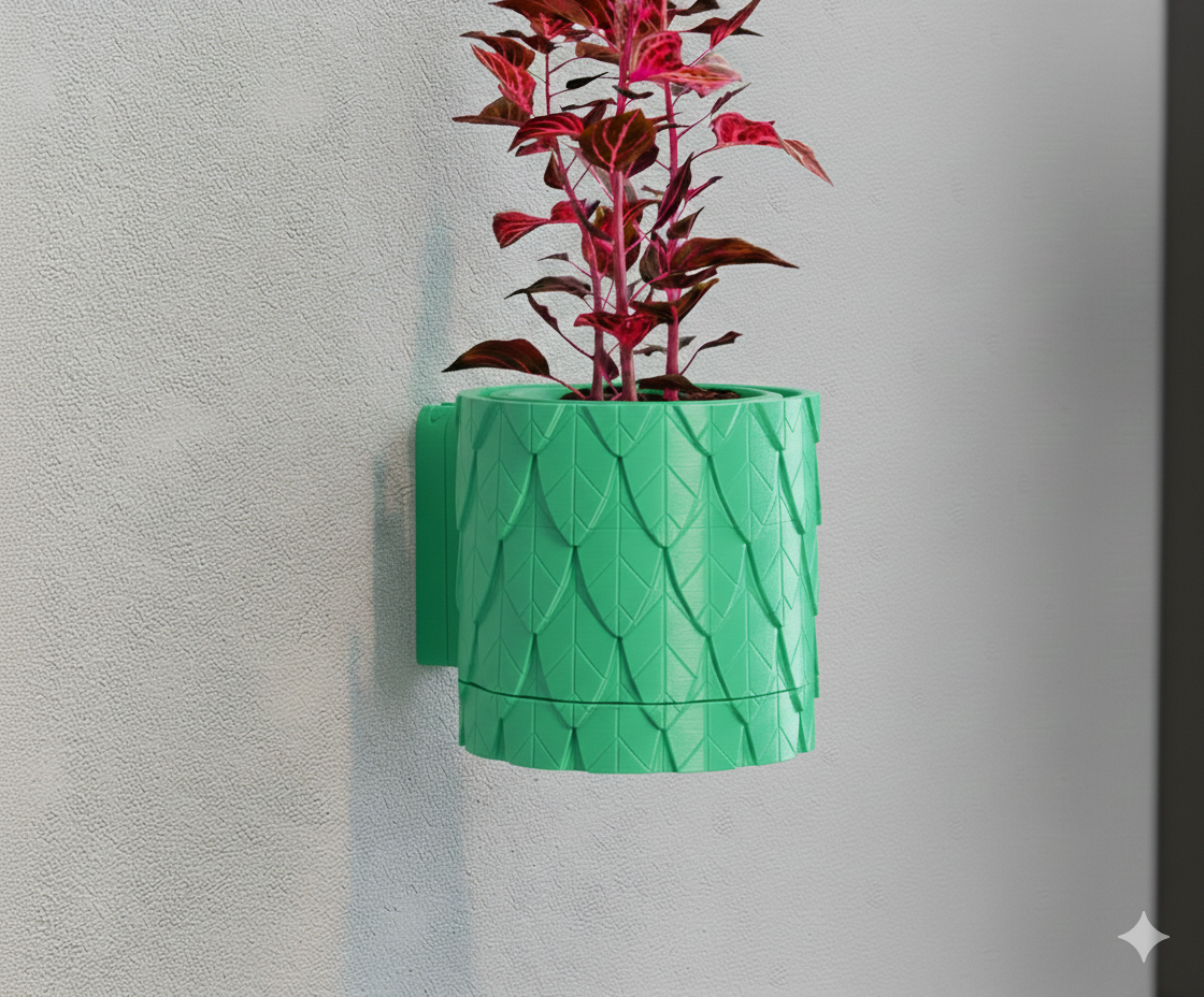 Wisząca Doniczka Ścienna Leaf – Projekt 3D z Systemem Odpływowym